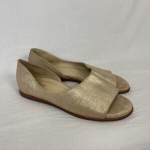 Nurture Shoes Womens 8 Gold Metallic Leather D'Orsay Peep Toe Flats PEYT Glam